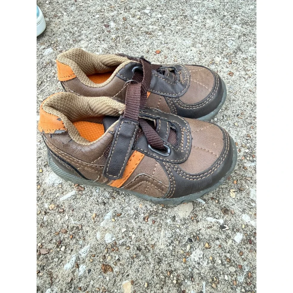 Smartfit Toddler Boys Brown Orange Sneakers Shoes Size 5 Hook Loop Strap 1461524